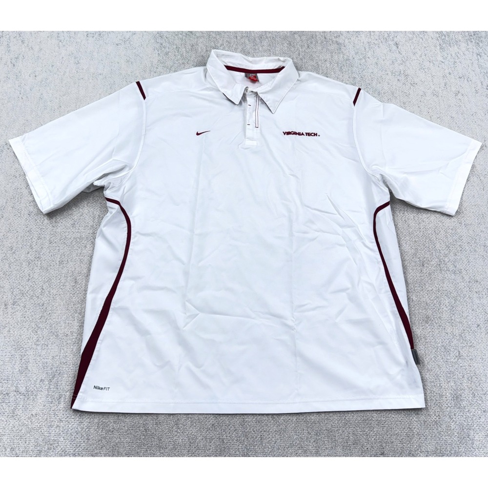Virginia Tech Hokies Polo Shirt Men XXL White Nike Dri Fit Windshirt Adult
